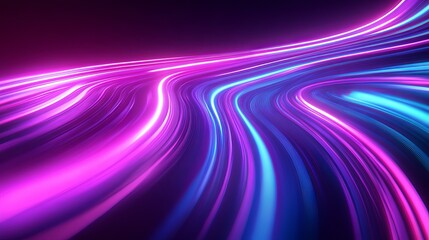 Poster - Abstract Purple Blue Neon Light Trails Dynamic Swirling Energy Flowing Lines Vivid Vibrant Glowing Bright Background Digital Art Futuristic Modern Design Graphic Illustration wave curve speed space   