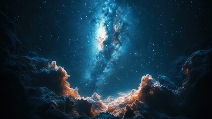 Wall Mural - Night sky, cloudscape, stars, milky way, fantasy, digital art, cosmic, background, illustration, wallpaper
