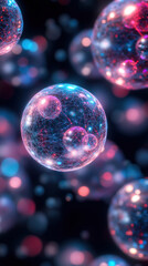 Poster - A series of colorful spheres are floating in the air, creating a sense of movement and energy. The bright colors and abstract shapes give the impression of a futuristic, otherworldly environment