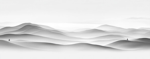 Poster - A mountain range with a few trees in the foreground. The mountains are covered in snow and the sky is cloudy
