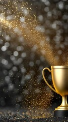 Wall Mural - golden trophy glistens with glittering specks against a backdrop of shimmering lights, perfect for a