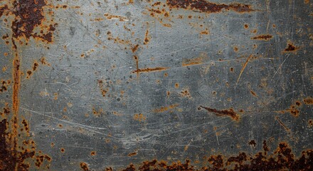 Poster - Detailed close up of a weathered metal surface with rust patches