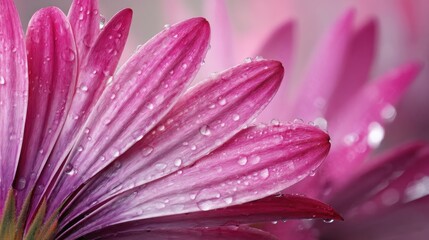 Poster - Close-up View of Pink Flower Petals With Glistening Water Droplets and Soft Shadows Creates a Delicate and Fresh Ambiance