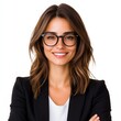 © UMPH.CREATIVE - Confident businesswoman in professional attire, medium-length brown hair, glasses, friendly smile, isolated on white background, ideal for corporate use