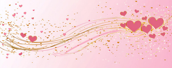 Poster - A pink background with gold glitter and hearts. The hearts are scattered all over the background