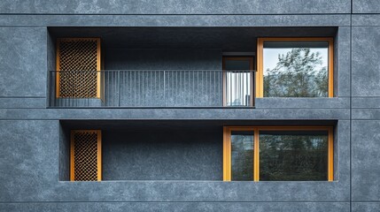 Fototapete - Architectural close-up of modern building design featuring textured materials and geometric shapes in an urban setting during daylight