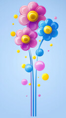 Poster - A colorful bouquet of flowers with a blue stem. The flowers are pink, yellow, and blue