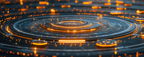 Poster - A glowing, colorful, and abstract design with a large circle in the center. The circle is surrounded by smaller circles and lines, creating a sense of movement and energy