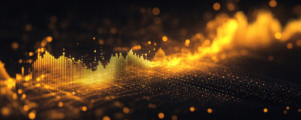 Poster - A blurry image of a yellow line with a lot of dots. The image is abstract and has a dreamy, surreal feel to it