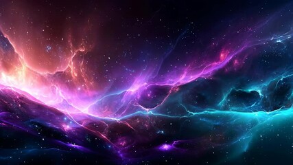 Poster - Colorful cosmic nebula in deep space with vibrant gas clouds and stars creating a stunning view