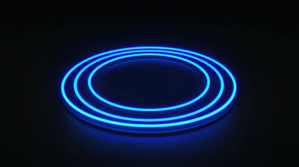 Poster - Blue Neon Circles Display on Black Background for Minimalist and Modern Design Projects