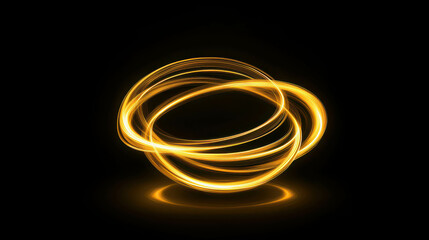 Poster - Golden Light Trails Swirling in a Circular Motion Against a Black Background