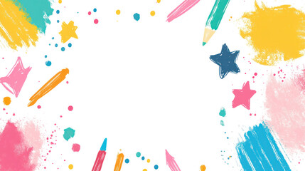 Poster - A colorful background with a star and a pencil. The background is filled with different colors and shapes, giving it a playful and creative vibe. The star and pencil add a sense of fun