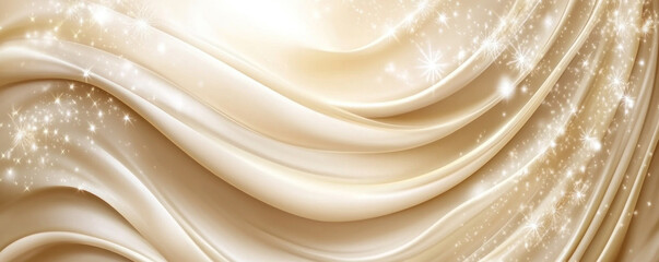 Poster - A gold and white fabric with a wave pattern and a lot of sparkles. The fabric is very soft and looks very luxurious