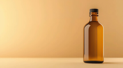 Poster - Amber Glass Bottle on a Soft Orange Background for Packaging and Product Display
