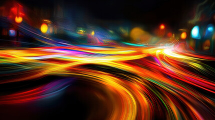 Poster - A colorful, swirling light display on a dark background. The colors are bright and vibrant, creating a sense of energy and excitement. The image seems to be capturing the movement
