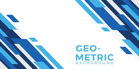 Poster - abstract blue geometric overlapping diagonal corner border banner background