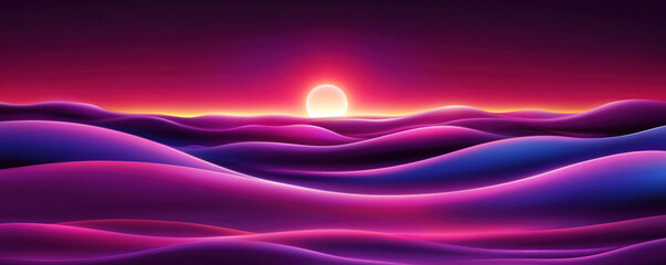 Poster - A purple ocean with a sun in the sky. The sun is in the middle of the sky and is surrounded by a purple and blue sky