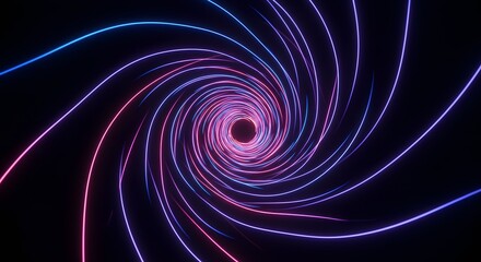 Aufkleber - Abstract spiral tunnel with blue and pink neon glowing lines on a dark background vortex design art