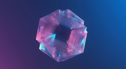 Aufkleber - Abstract geometric shape with pink and blue hues floating in a gradient background design element
