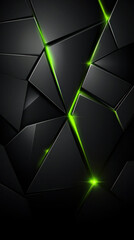 Poster - A black and green abstract design with a green line running through it. The design is made up of many small squares and triangles