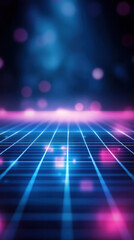 Poster - A blue and pink background with a grid of dots. The background is a mix of blue and pink, creating a vibrant and energetic atmosphere. The dots on the grid are scattered throughout the image