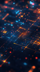Poster - A colorful image of a computer chip with orange and blue dots. The image is abstract and has a futuristic feel to it