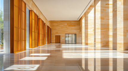 Poster - A large, empty room with a lot of light shining on it. The room is made of stone and has a lot of windows
