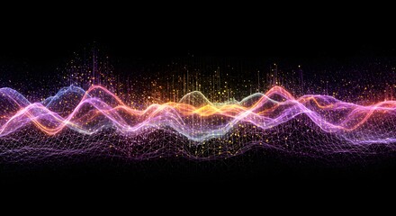 Aufkleber - Abstract glowing waves with particles and connected lines on a dark background visualization design