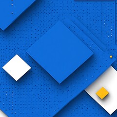 Poster - Abstract geometric pattern of overlapping squares in blue, white, and yellow.  Detailed 3D effect with dotted texture
