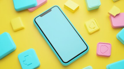 Poster - Clean, modern visual with phone showing blank social feed, surrounded by stylized hashtag and comment symbols