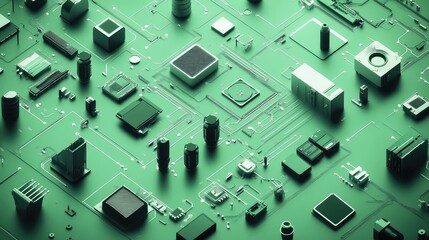 Poster - Cybernetic system diagram with sensors, control units, and actuators on a clean gradient background
