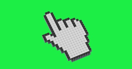 Leinwandbilder - 4k Resolution Video: Pixelated Model of a White Retro Computer Hand or Finger Cursor Icon Mouse Pointer Seamless Loop Clicking on a green screen background with Alpha Matte