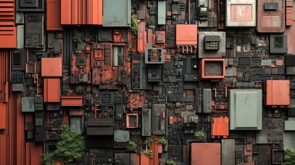 Poster - Layers of digital networks building up from old computer parts, symbolic shift to modern technology