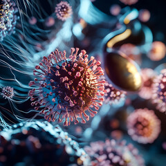 Poster - Viral infection spread microscopic world digital art science lab close-up view microbiology concept