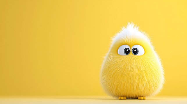 Fluffy Yellow Cartoon Chick on Yellow Background