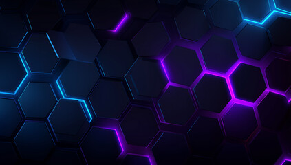 Poster - Abstract background with dark hexagons and blue and purple glowing edges in a modern design