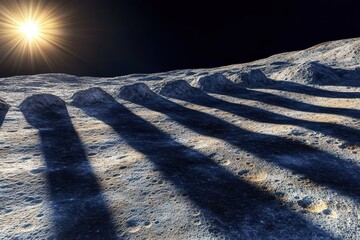 Wall Mural - Lunar landscape with sunlit shadows