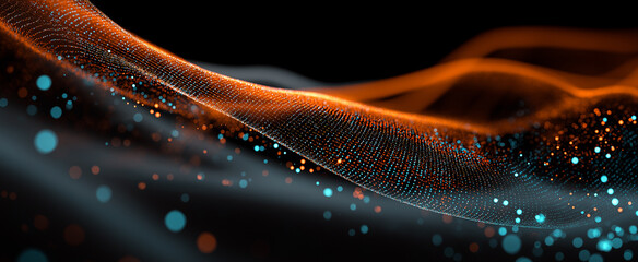 Aufkleber - abstract image of flowing orange and black fabric with scattered blue and orange bokeh lights