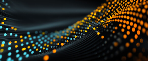 Aufkleber - abstract wave pattern with blue and orange glowing dots on a dark background design element