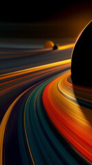 Poster - Abstract rendering of layered curved lines with a dark orb in the upper right corner