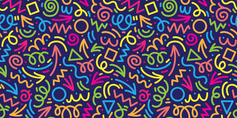 Poster - Festive Chaos Geometric doodles and swirls on dark blue