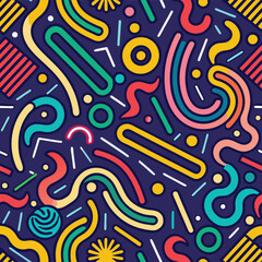 Poster - Retro Memphis Mayhem Vivid lines dance on a navy stage