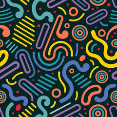 Aufkleber - Retrofuturistic playground of geometric shapes  colorful lines on a dark backdrop