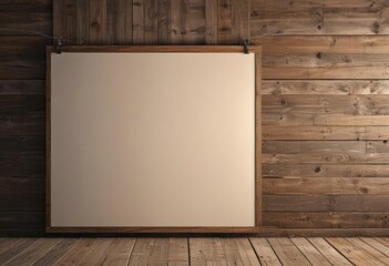 Poster - Empty poster hanging on clips, rustic wood backdrop,  advertising,  style