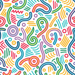 Aufkleber - Whimsical Abstract Playful lines circles and swirls create a vibrant patterned design