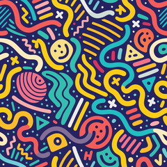 Poster - Whimsical chaos Doodles dance on a blue field
