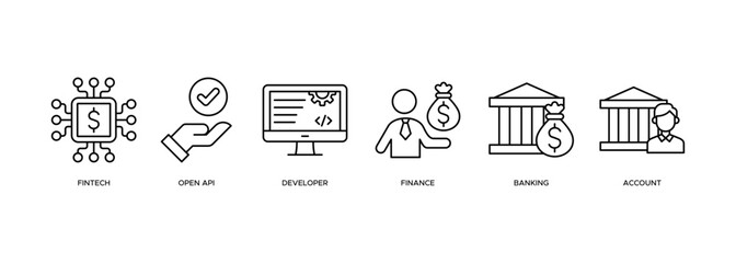 Fototapete - Open banking banner web icon vector illustration concept for financial technology with an icon of the fintech, coding, open API, finance, banking, third party developer, and account
