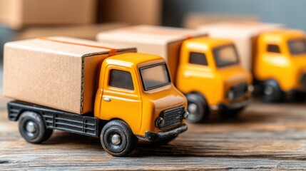Poster - Colorful toy truck alongside a real truck symbolizing resilient supply chains and the importance of local sourcing