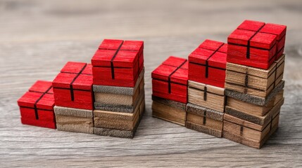 Poster - Stack of wooden blocks symbolizing retail technology and concept of innovation in consumer experience and engagement